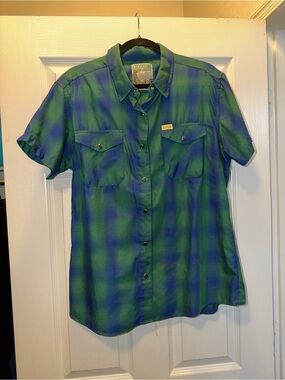 Dixxon Tahoe Green & Blue Plaid Short Sleeve Button Shirt